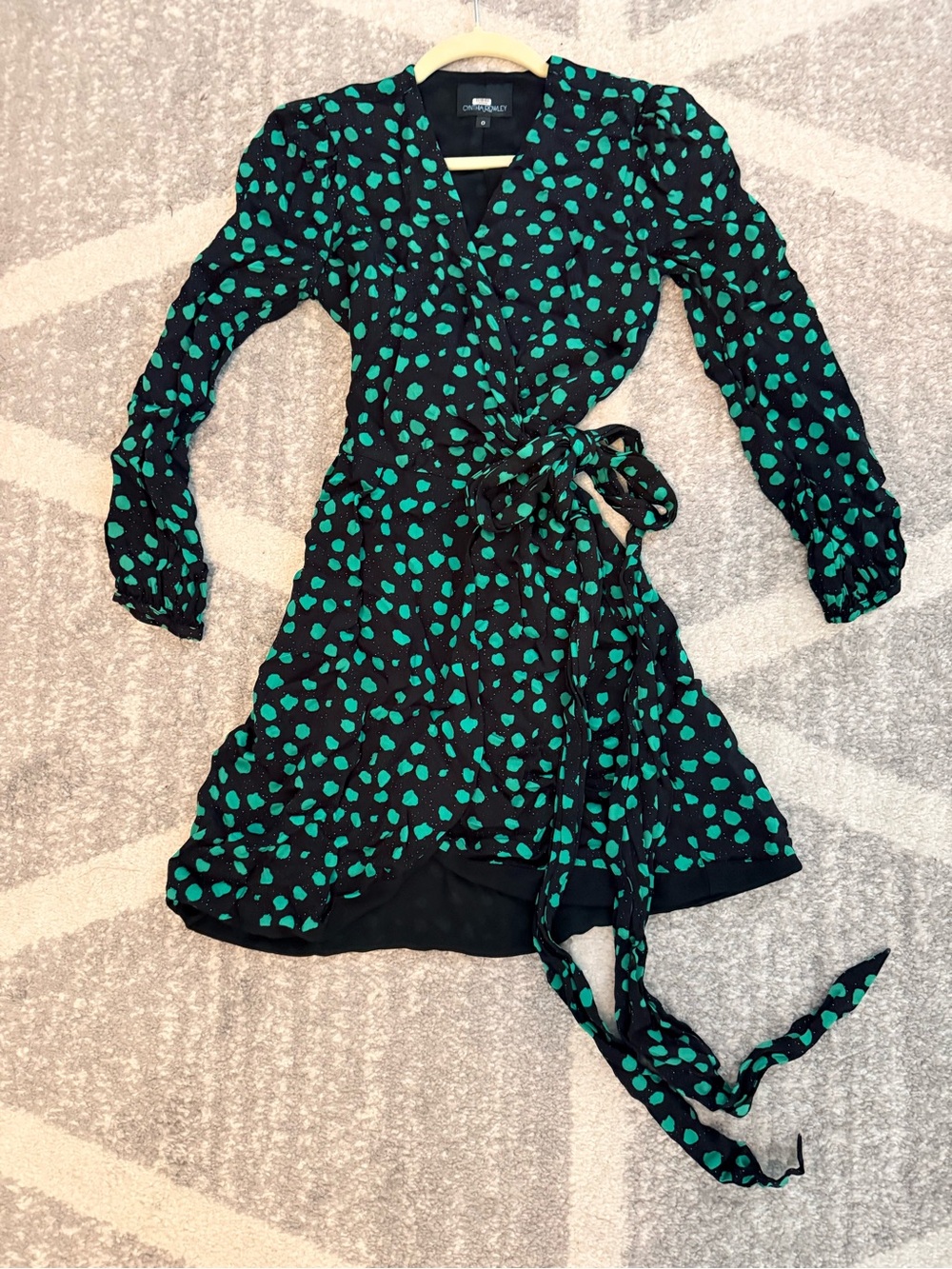 Cynthia Rowley Black Dress with Emerald Spot Print NWT